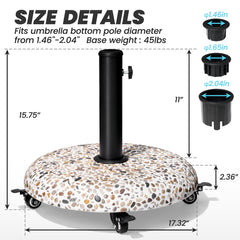 45 lbs Concrete-Cobble Patio Umbrella Base with Swivel Wheels & Adjustable Knob