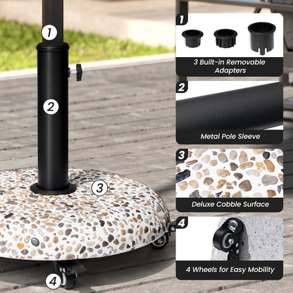 CrestliveProducts 45LBS Outdoor Patio Umbrella Stand Concrete-cobble Finish Swivel Wheels Adjustable Knob