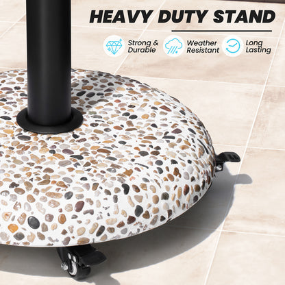 CrestliveProducts 45LBS Outdoor Patio Umbrella Stand Concrete-cobble Finish Swivel Wheels Adjustable Knob