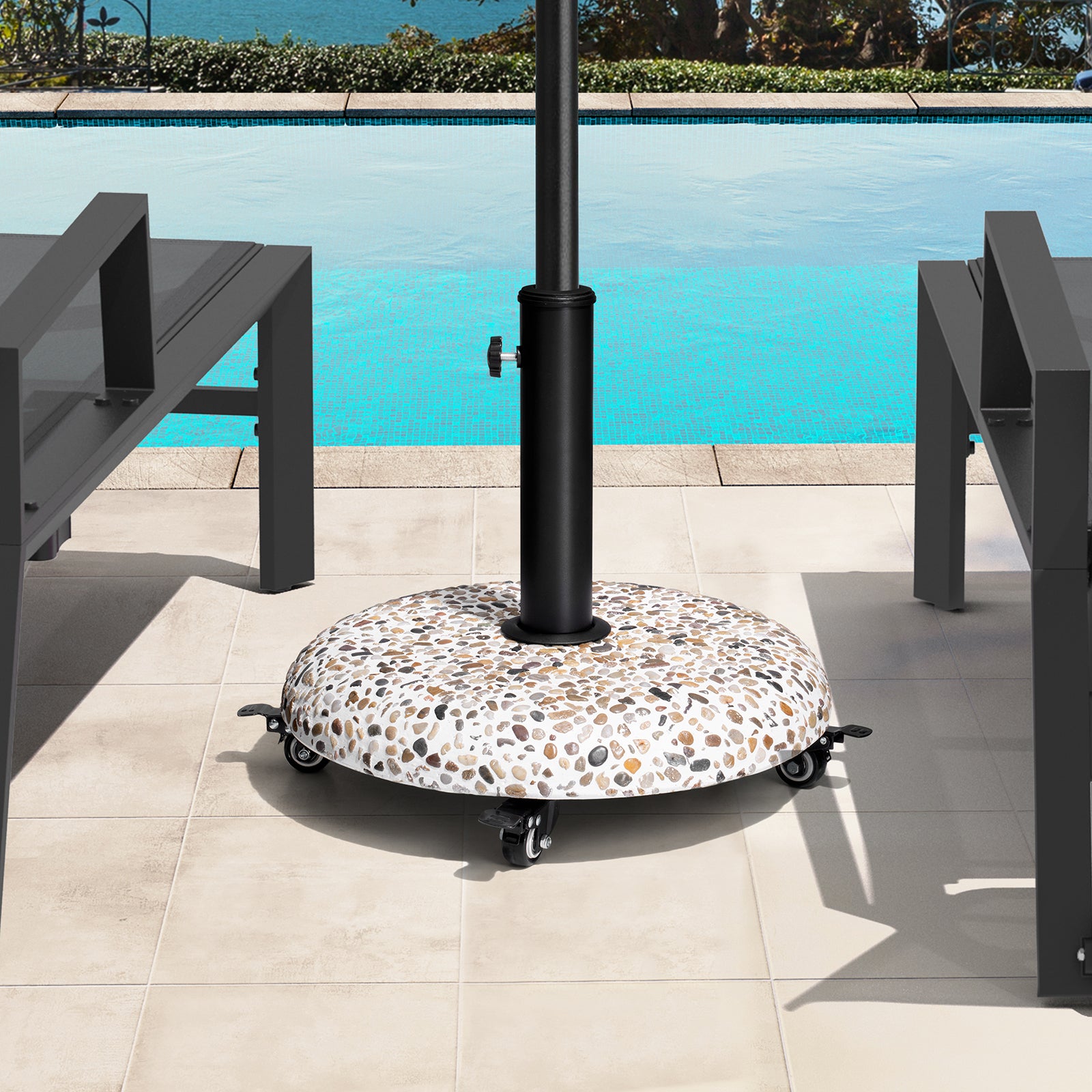45 lbs Concrete-Cobble Patio Umbrella Base with Swivel Wheels & Adjustable Knob
