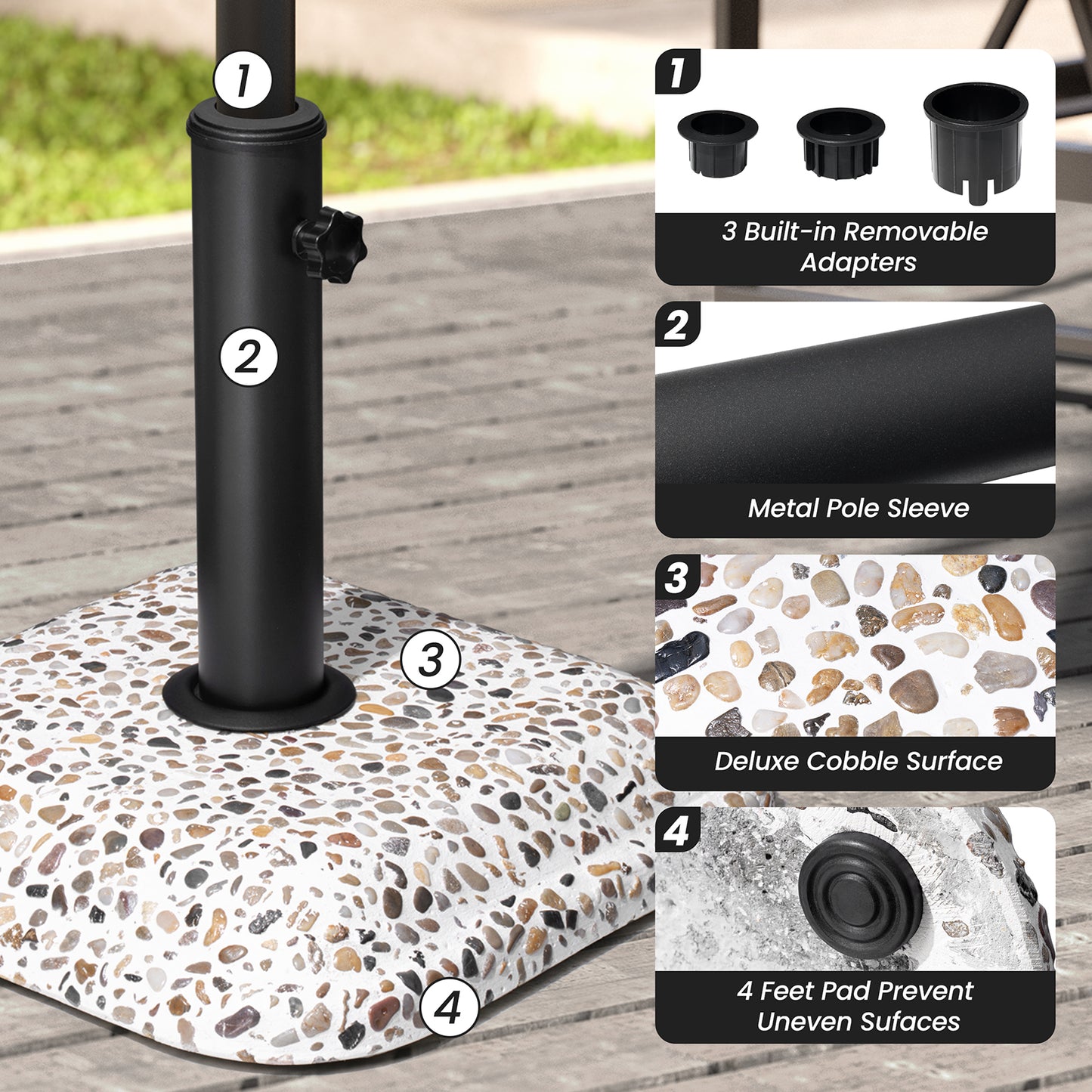 Crestlive Products 45lbs Heavy Duty Cobble Cement Patio Umbrella Base