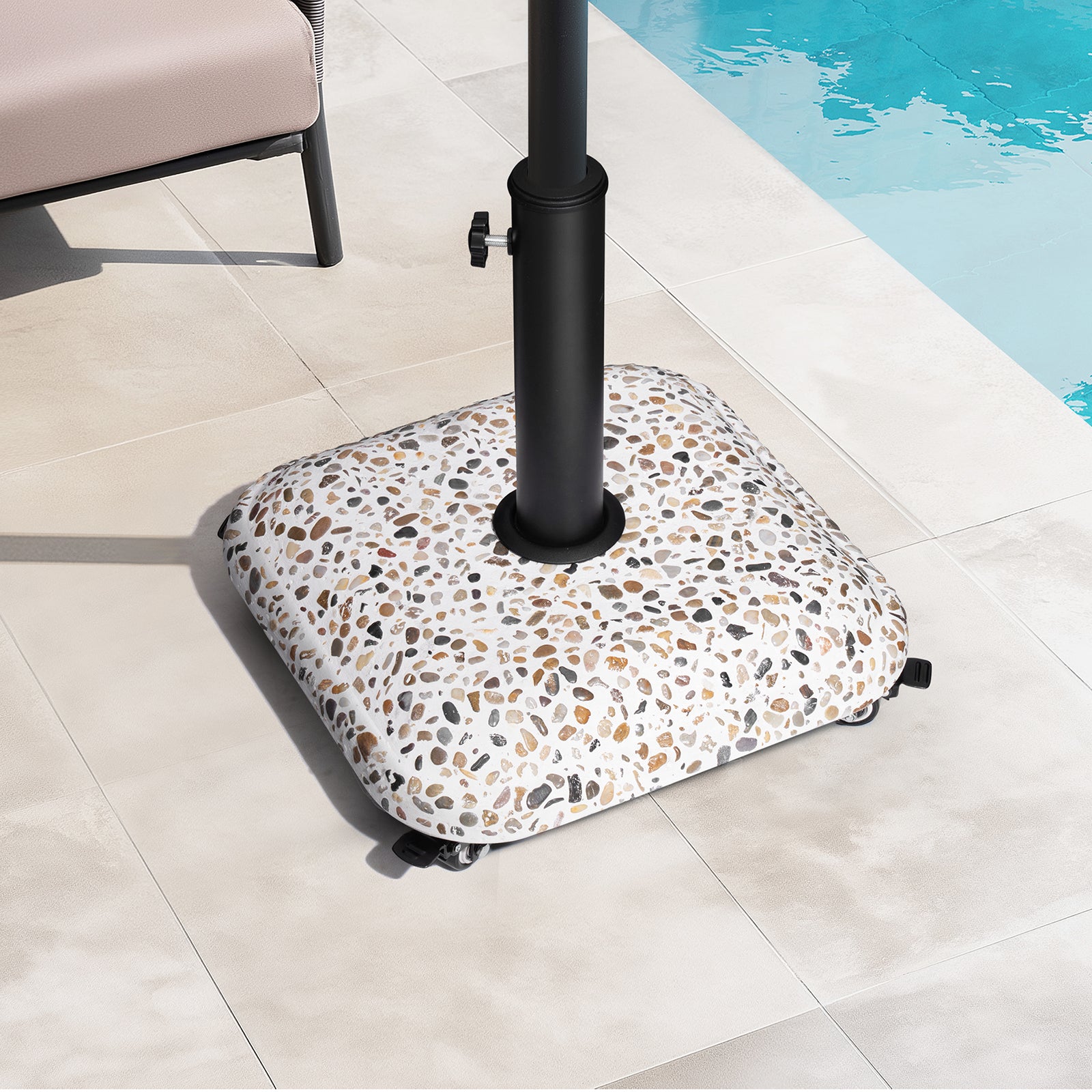 45 lbs Cobble Cement Patio Umbrella Base w/ Wheels