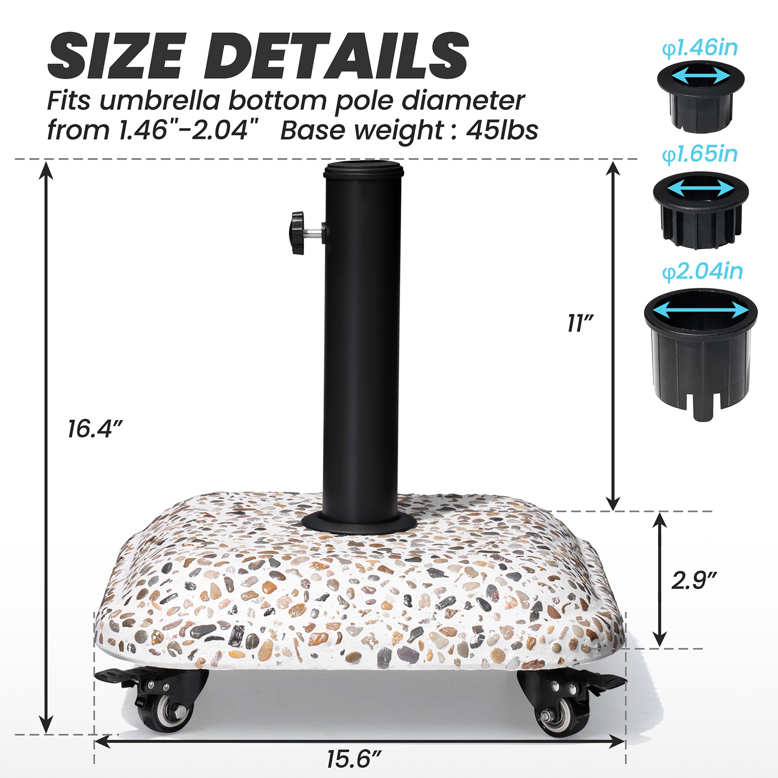 cinder block patio umbrella stand 45 lbs Cobble Cement Patio Umbrella Base w/ Wheels