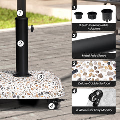 45 lbs Heavy Duty Cobble Cement Patio Umbrella Base with Wheels