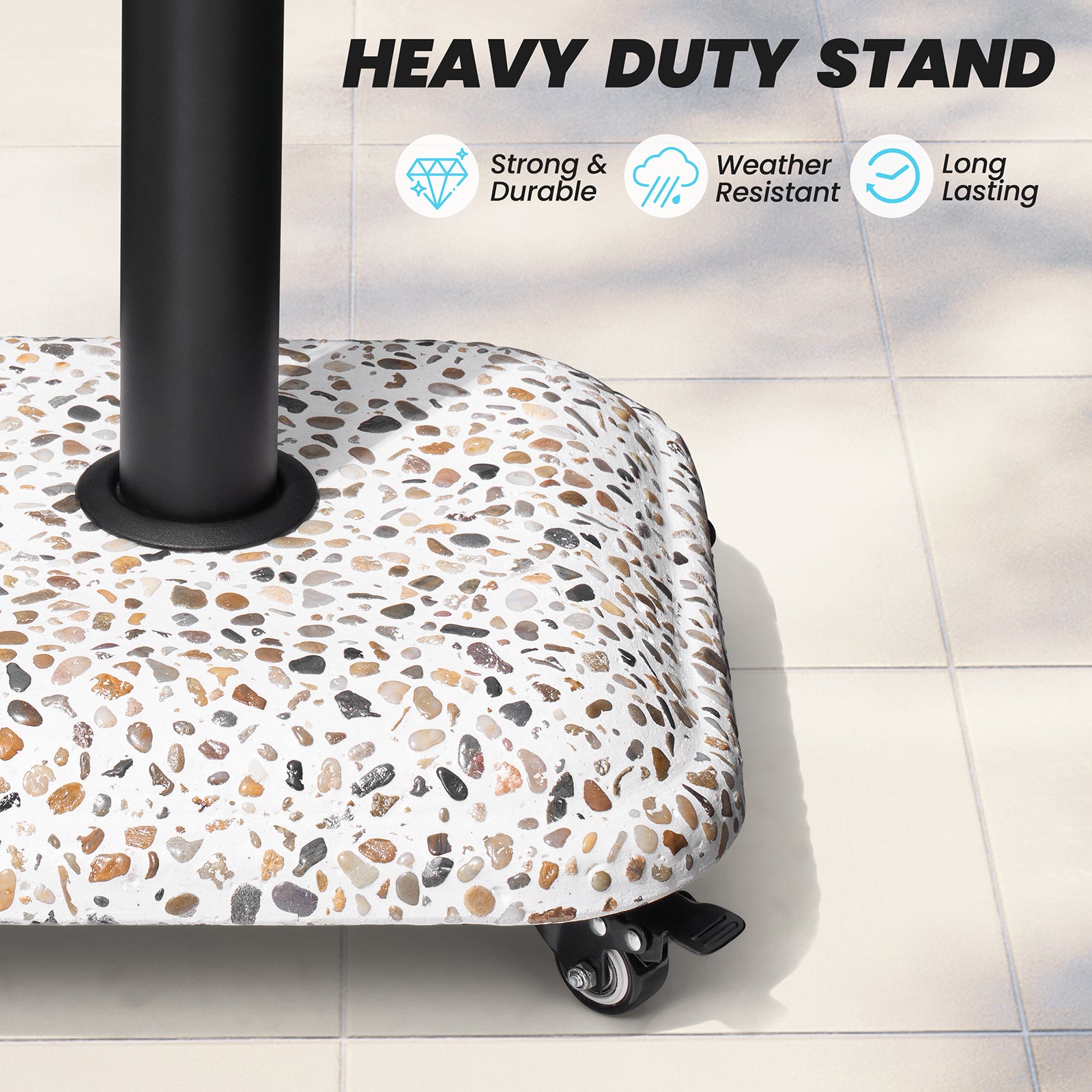 cement patio umbrella base 45 lbs Heavy Duty Cobble Cement Patio Umbrella Base with Wheels