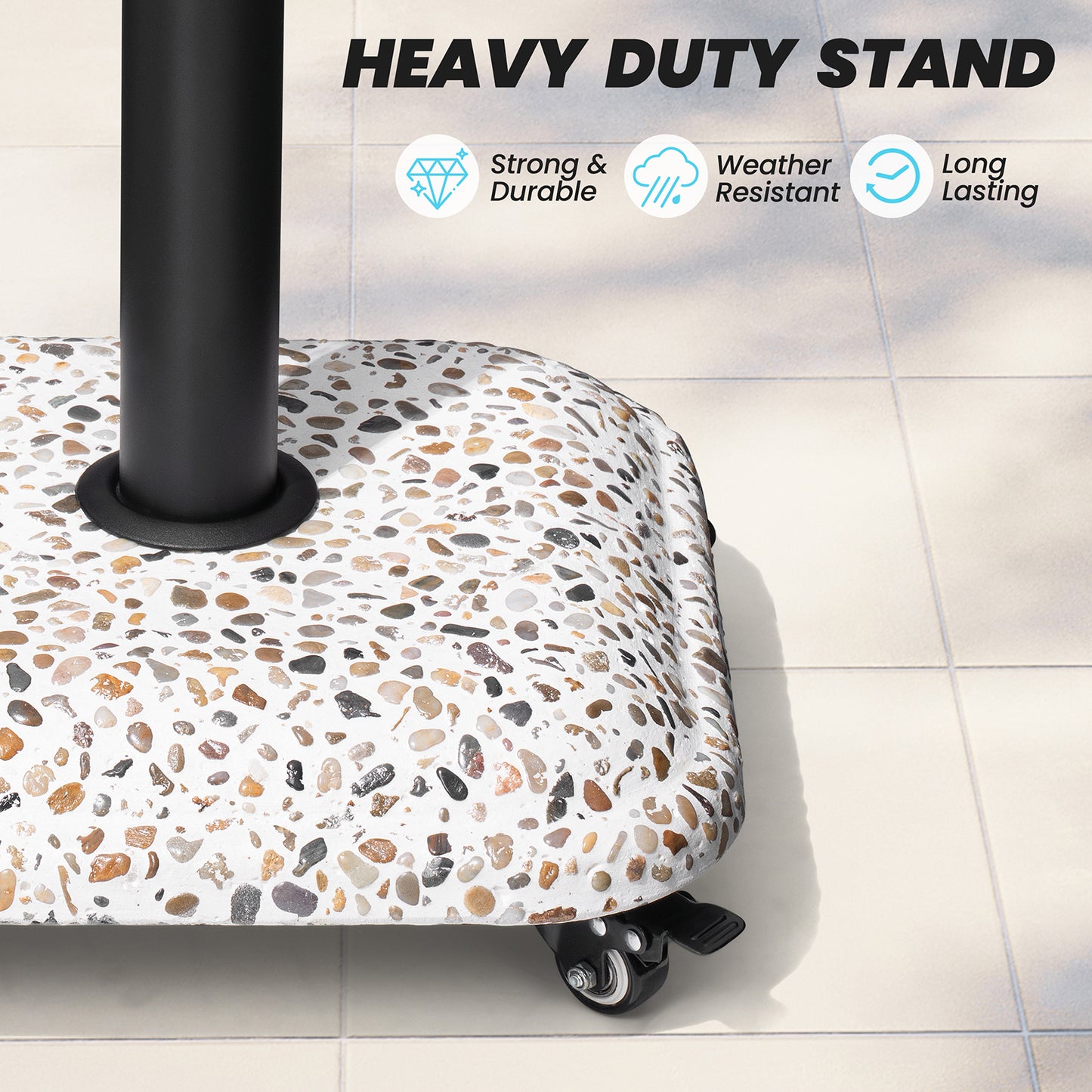 Crestlive Products 45lbs Heavy Duty Cobble Cement Patio Umbrella Base with Wheels