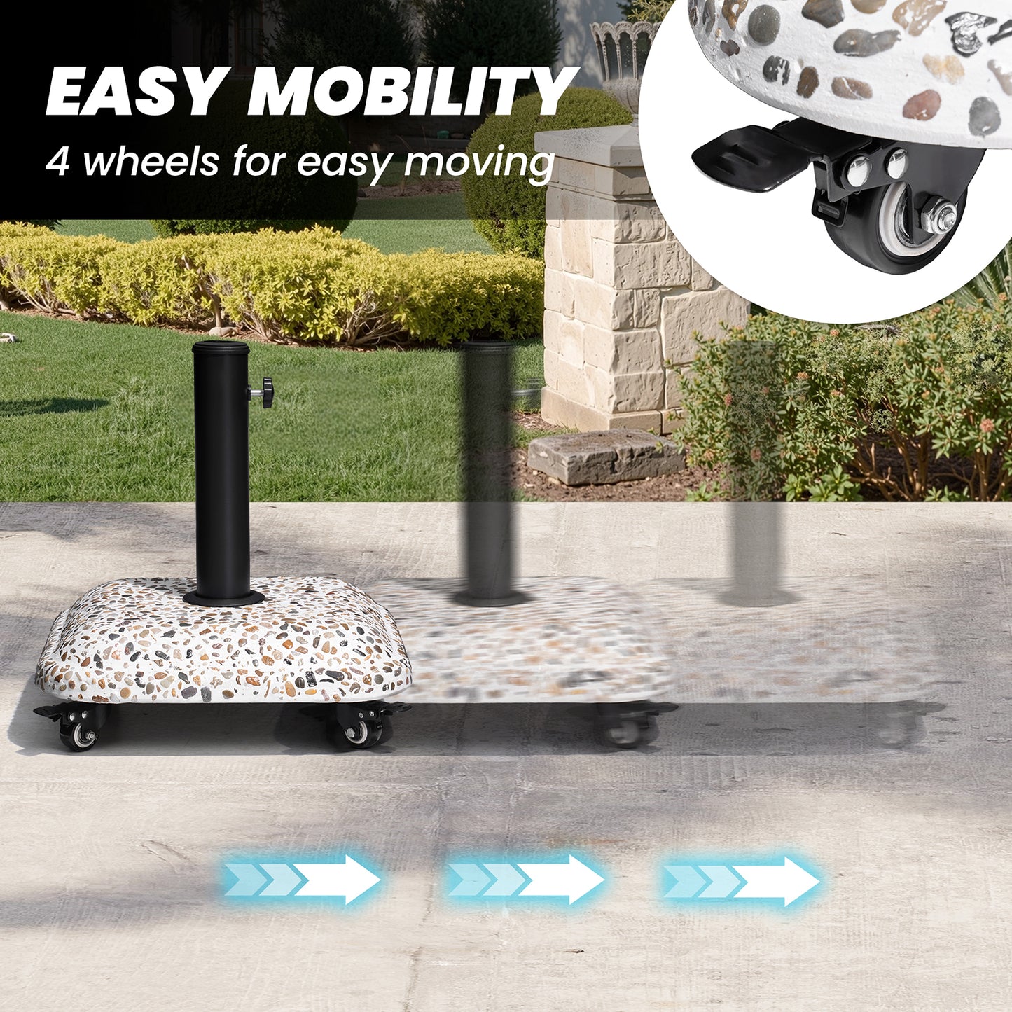 Crestlive Products 45lbs Heavy Duty Cobble Cement Patio Umbrella Base with Wheels