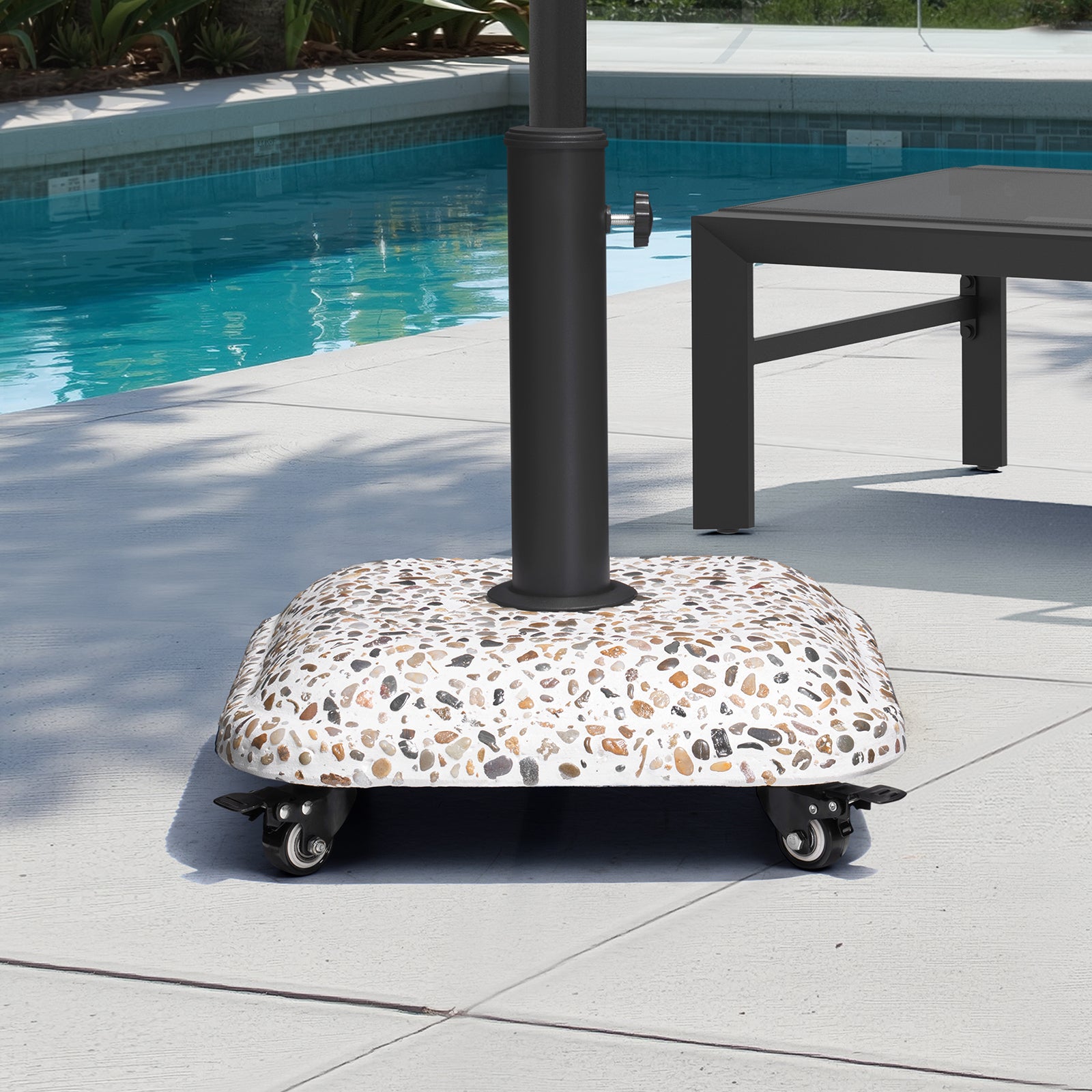 heavy duty patio umbrella with base 45 lbs Cobble Cement Patio Umbrella Base w/ Wheels