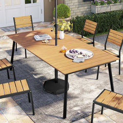 Crestlive Products 83" Patio Outdoor Dining Table for 6-8, Sturdy Aluminum Frame Wood-Grain Top with Umbrella Hole, Brown