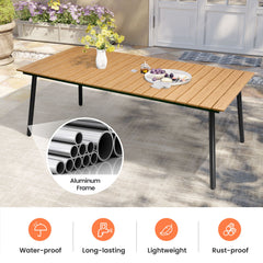 Crestlive Products 83" Patio Outdoor Dining Table for 6-8, Sturdy Aluminum Frame Wood-Grain Top with Umbrella Hole, Brown
