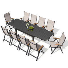 Crestlive Products 11-Piece Extendable Outdoor Dining Set for 6 with Adjustable Chairs