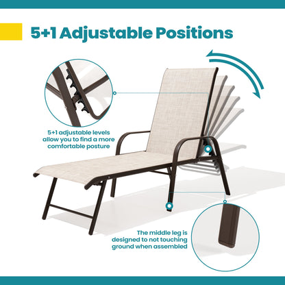 Crestlive Products Aluminum Adjustable Chaise Lounge Chairs with Armrests Set of 2