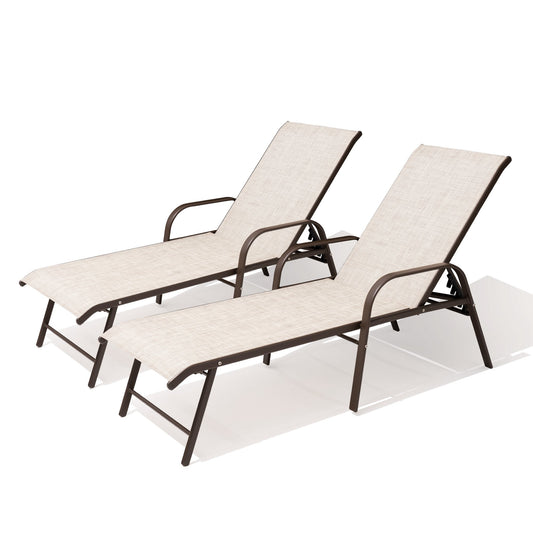 Crestlive Products Aluminum Adjustable Chaise Lounge Chairs with Armrests Set of 2