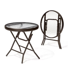 Crestlive Products Foldable Patio Side Table with Tempered Glass Top 18-inch Small Glass Patio End Tables (Brown)
